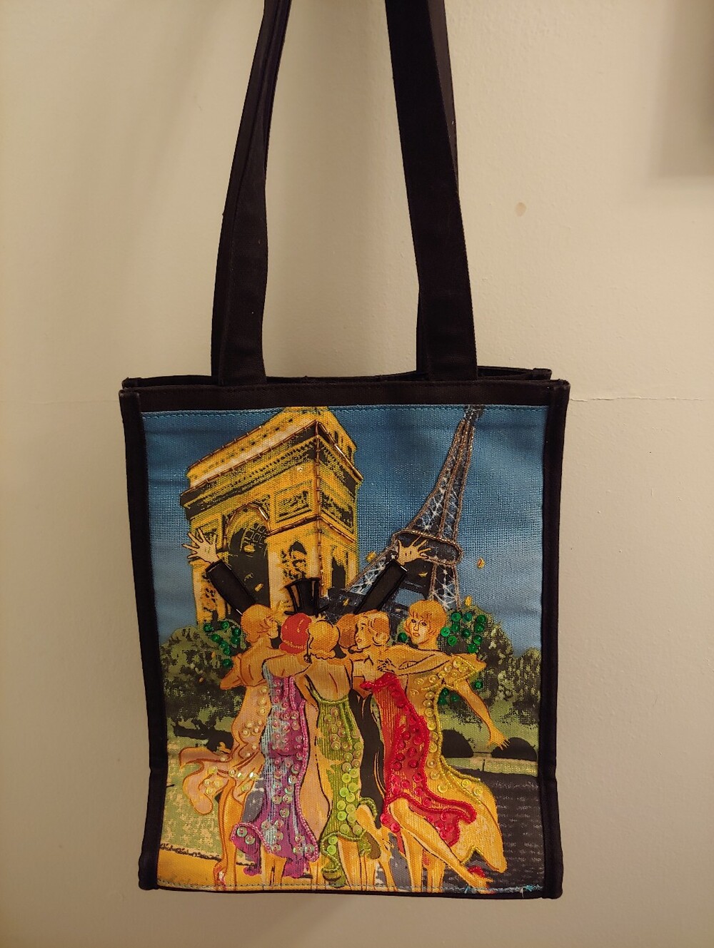 Sequins Beads Paris Eiffel Tower Canvas Tote Bag